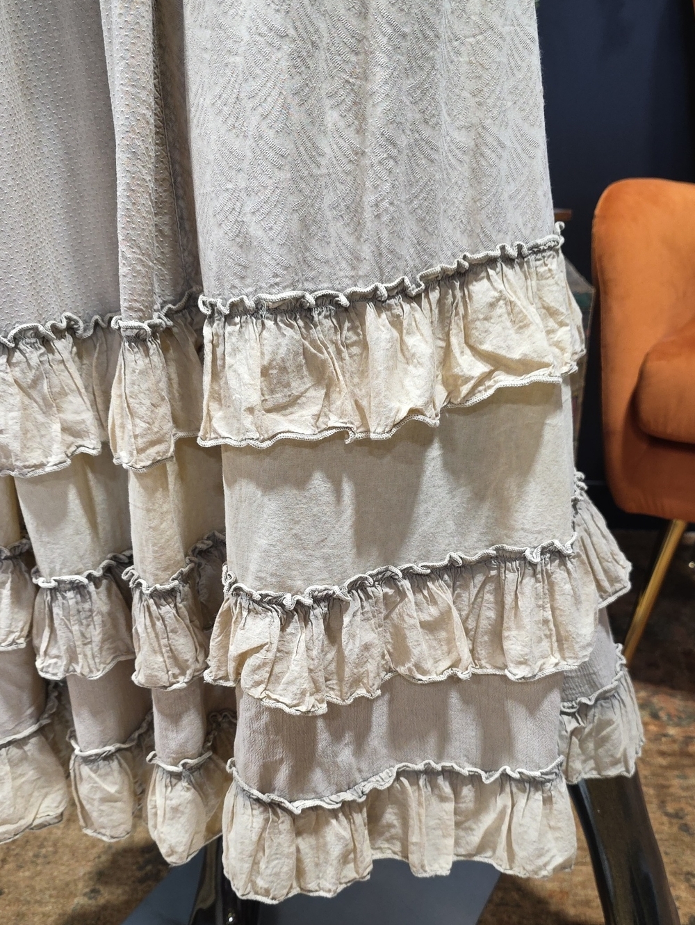 SOLD! Young Threads Latte Boho Cream Maxi Skirt with Layered Ruffles - Picture 4 of 10